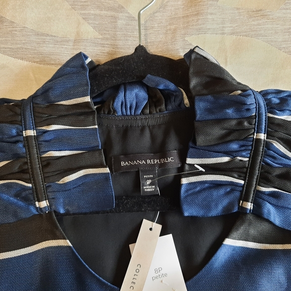 Banana Republic Petite Striped Dress Size 8P Black & Blue - Picture 4 of 5